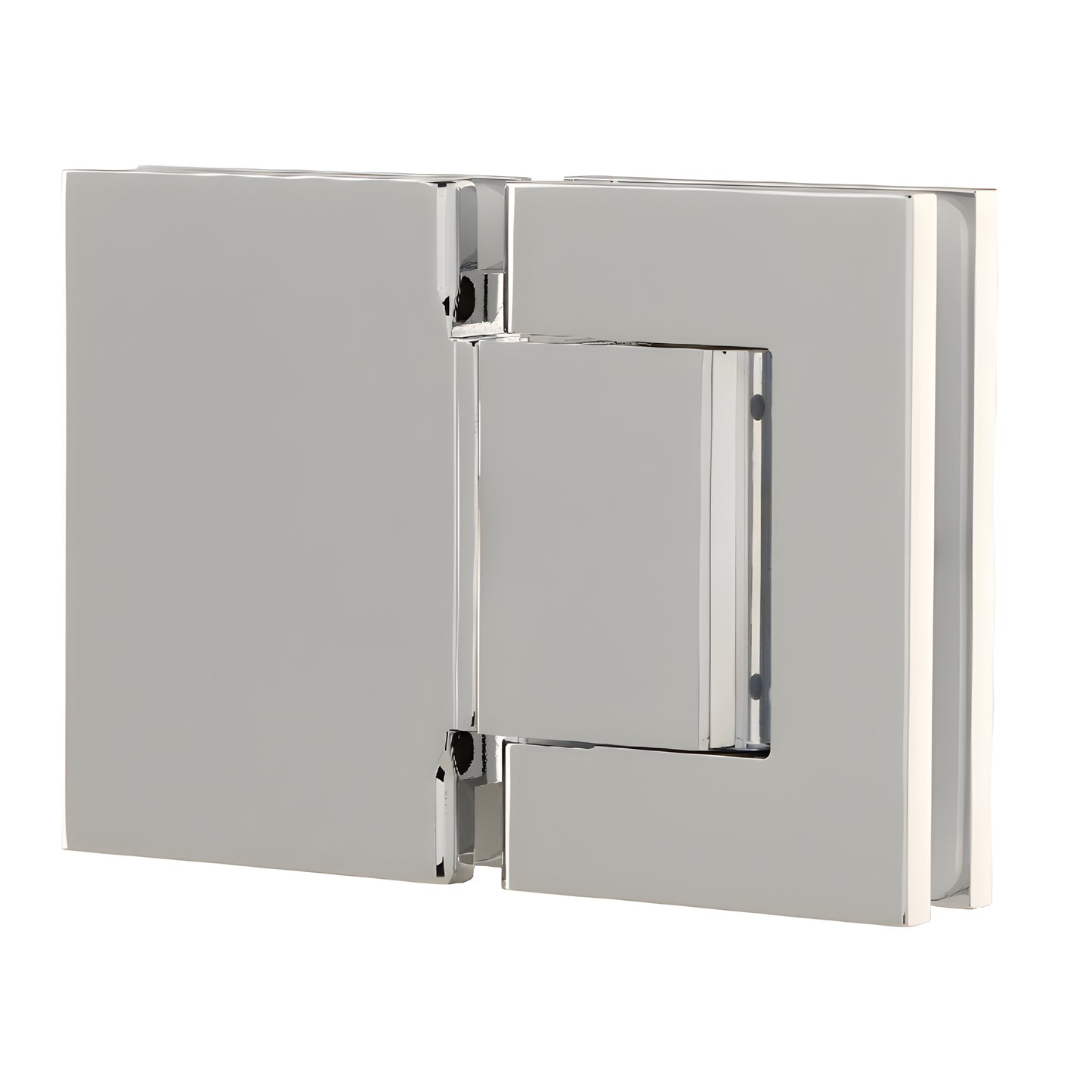 Polished chrome Oil Dynamic self-closing glass hinge, wall-mount full back plate, SKU H8215BTCH