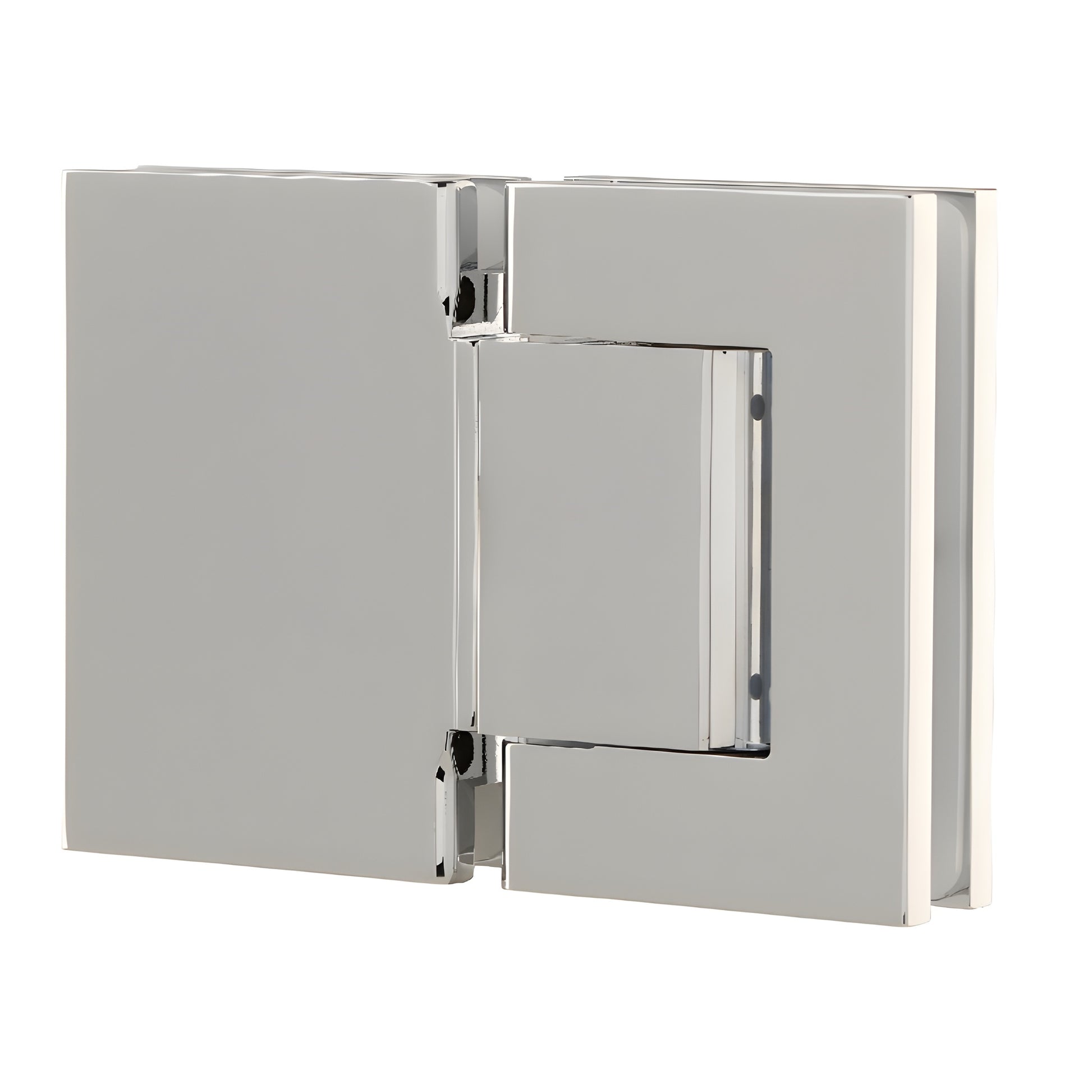 Polished chrome Oil Dynamic self-closing glass hinge, wall-mount full back plate, SKU H8215BTCH