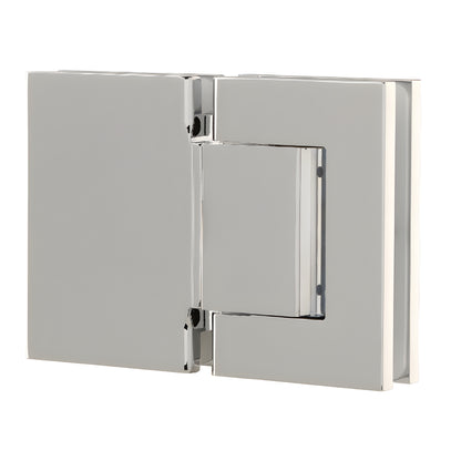 Polished chrome Oil Dynamic self-closing glass hinge, wall-mount full back plate, SKU H8215BTCH