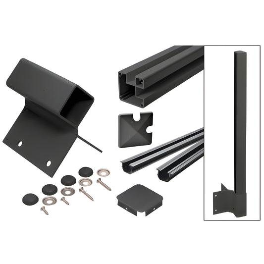Matte black aluminum fascia-mount post kit FP1H942KBL, includes post, fascia bracket, cap, vinyl gasket and screws