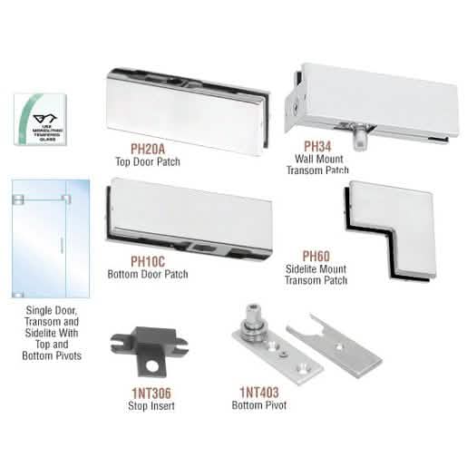 Satin Anodized Patch Door Kit for Transom & Sidelite - No Lock, CRL North American Style