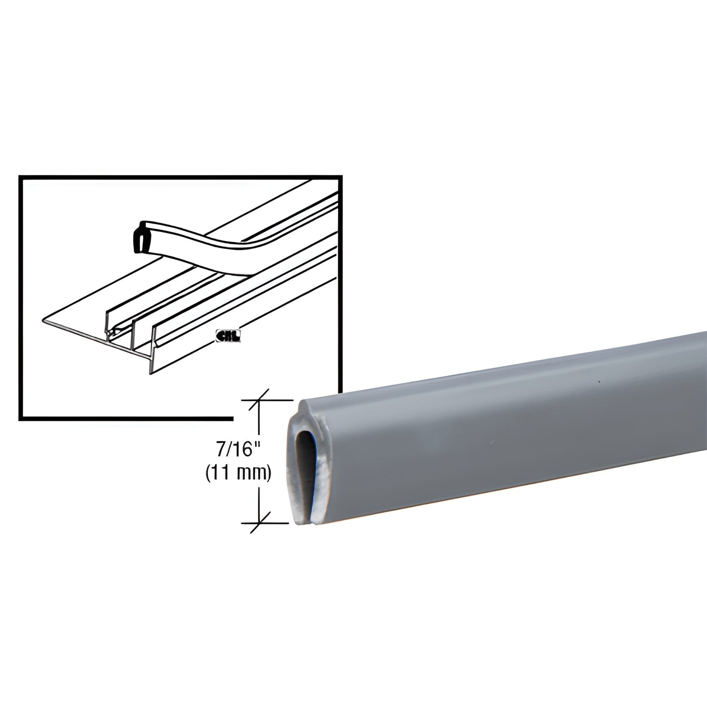 ET100 gray vinyl EZ-Slide track cover, 7/16 in (11 mm), repairs sliding aluminum window tracks for RVs and mobile homes.