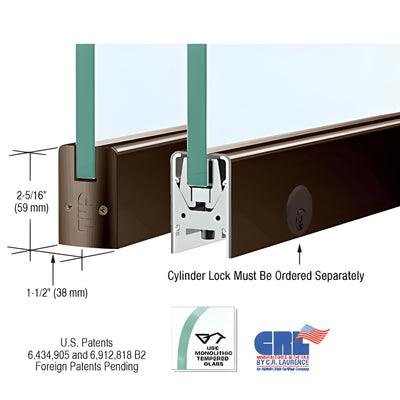 Black Bronze Anodized Low-Profile Patch Rail Lock for 1/2" Glass, 8"