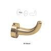 Satin brass solid brass Designer Series robe hook, curved through-glass or wall mount for shower doors (DRH1SB)