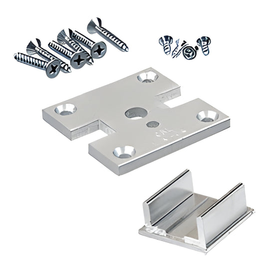 Aluminum satin-anodized 2x2 partition post base plate kit with cap and fasteners (SKU D1990AC)