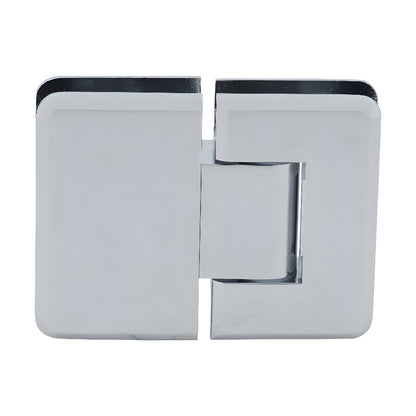 P1N380CH polished chrome adjustable glass-to-glass shower hinge, solid brass, beveled profile, self-centering.