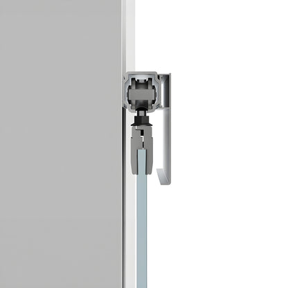 CRL70 satin-anodized top-hung sliding door kit, 118" track with tempered blue glass panel.