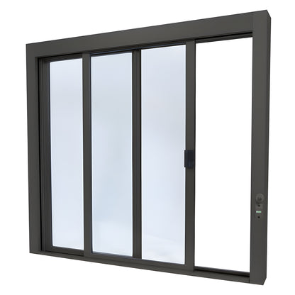 Duranodic bronze anodized aluminum self-closing sliding service window (SCDW48440XGDU) with 1/4" tempered glass, thumbturn lo