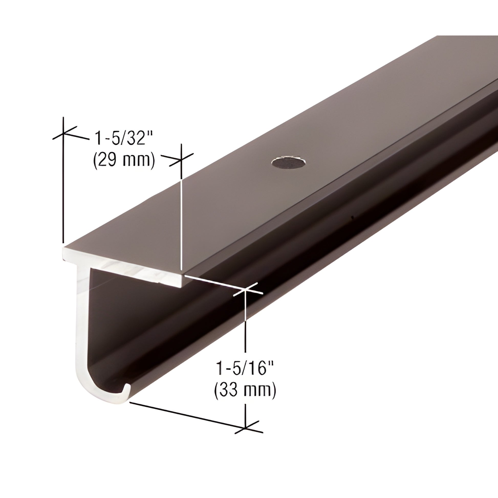 CRL3319 dark bronze EZ-Slide 80 aluminum top track, pre-drilled, 1-5/32" x 1-5/16" profile (29mm x 33mm)