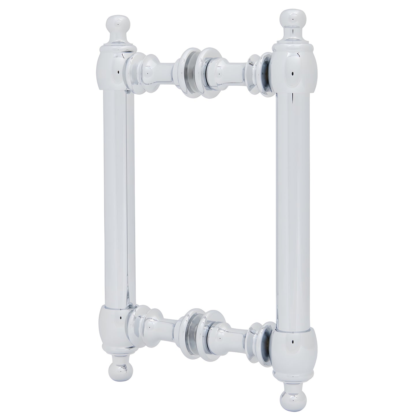 Polished chrome Colonial back-to-back glass pull handle, brass tubular 3/4 in (19 mm), 6 in center - SKU C0L6X6CH