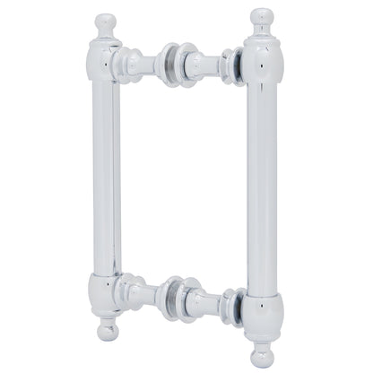 Polished chrome Colonial back-to-back glass pull handle, brass tubular 3/4 in (19 mm), 6 in center - SKU C0L6X6CH
