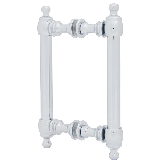 Polished chrome Colonial back-to-back glass pull handle, brass tubular 3/4 in (19 mm), 6 in center - SKU C0L6X6CH