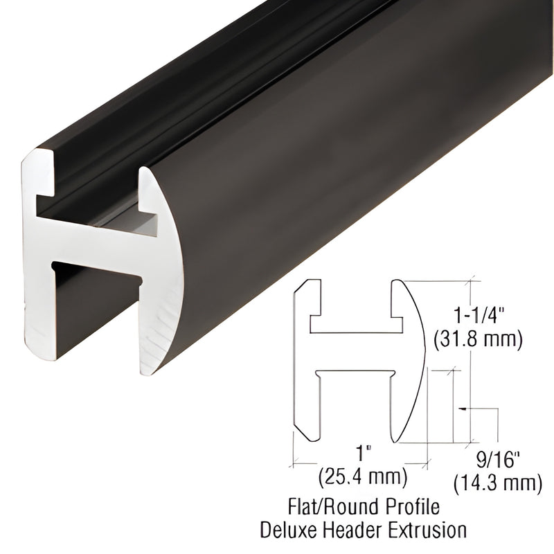 Oil rubbed bronze aluminum deluxe header extrusion SDH9800RB for frameless shower glass, 1 1/4" face.