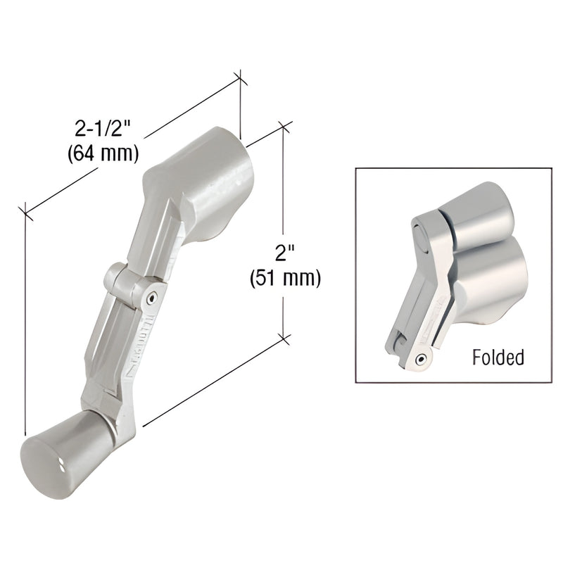 Aluminum diecast folding casement crank handle (SKU H3959) with spline adapters, 2" handle height and 2.5" protrusion.