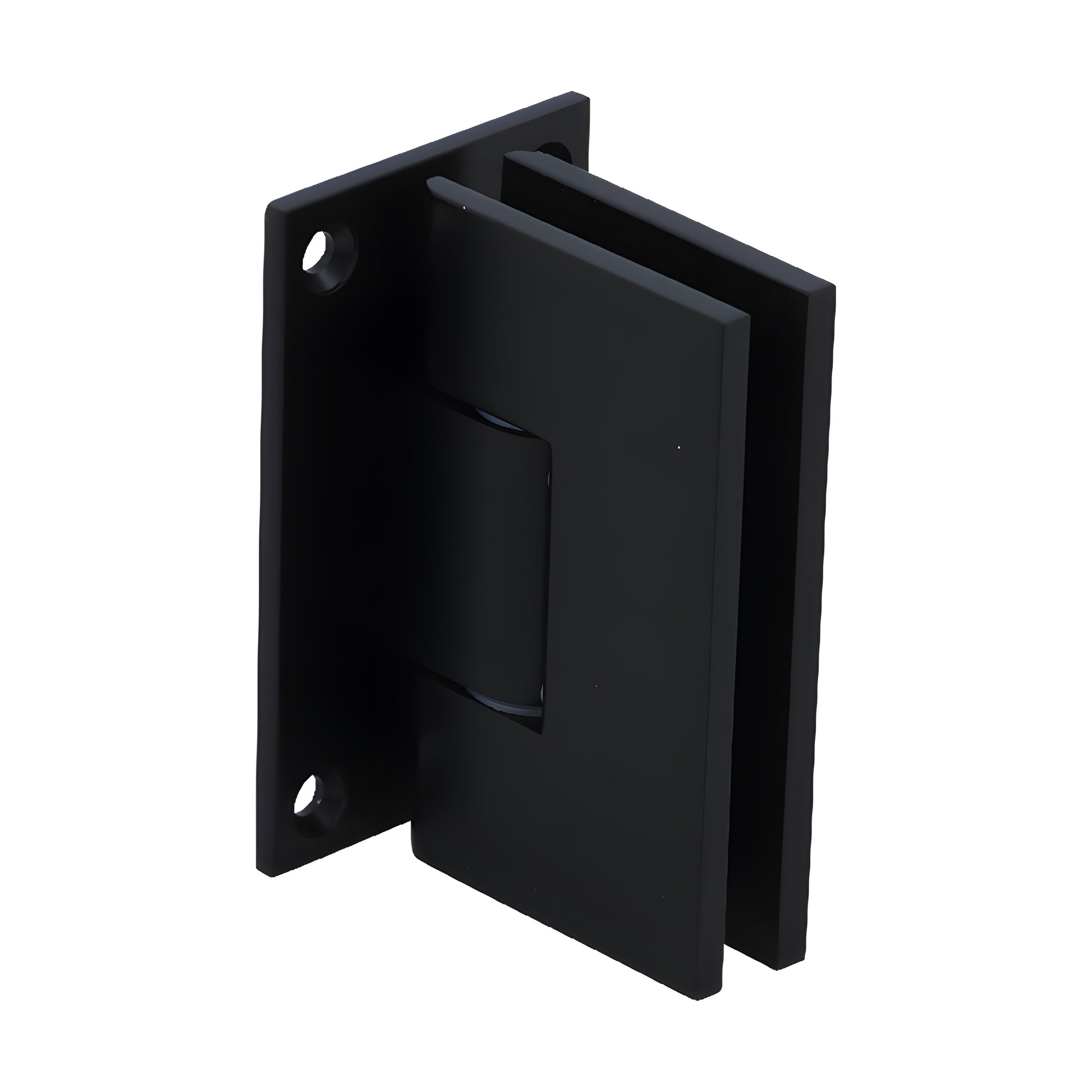 Matte black solid brass wall-mount shower door hinge for 3/8-1/2" tempered glass (Victoria VCT037MBL)