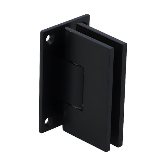 Matte black solid brass wall-mount shower door hinge for 3/8-1/2" tempered glass (Victoria VCT037MBL)