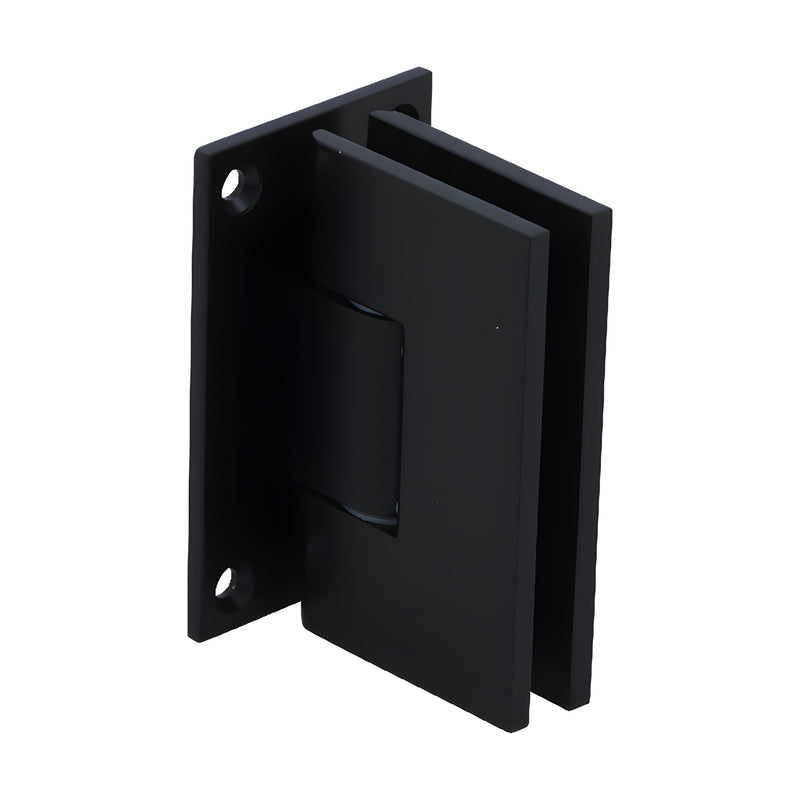 Matte black solid brass wall-mount shower door hinge for 3/8-1/2" tempered glass (Victoria VCT037MBL)