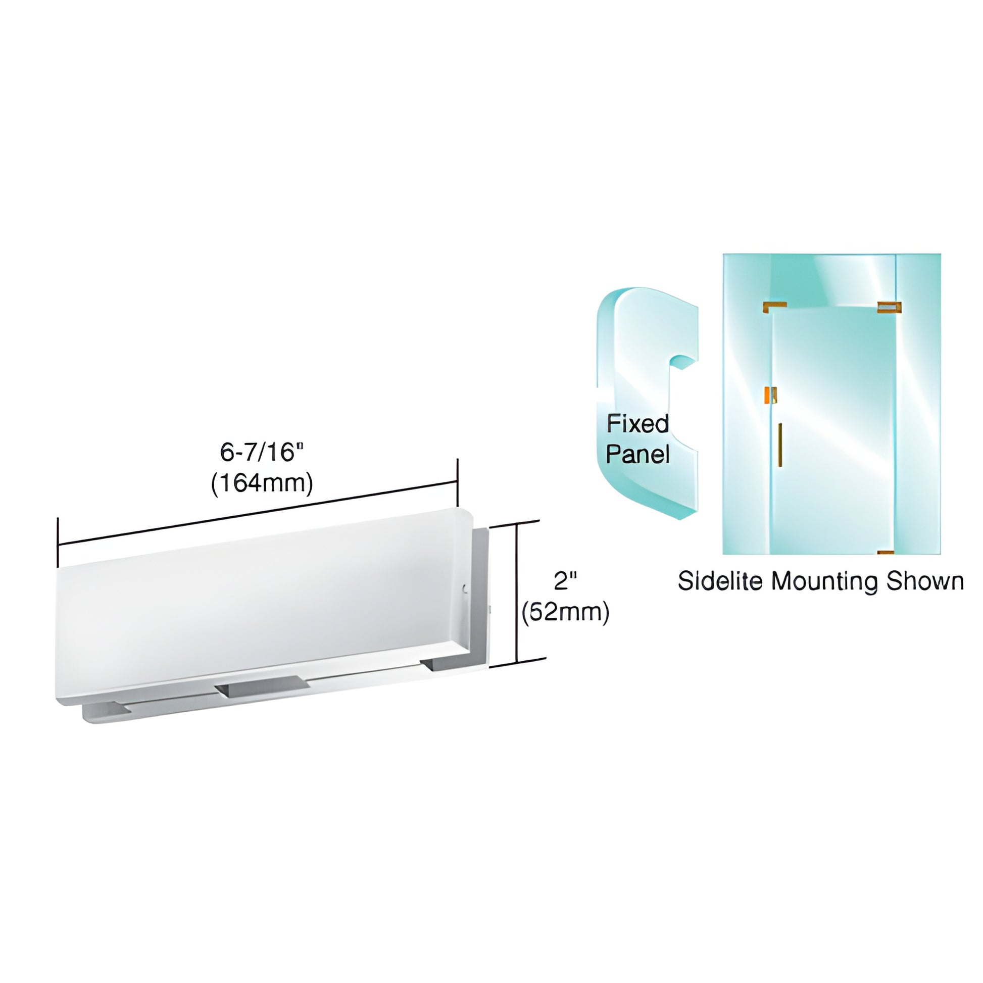 EUR206PS polished stainless steel sidelite/glass door keeper for EUR205 patch lock, 6-7/16" x 2", fits 10/12mm glass