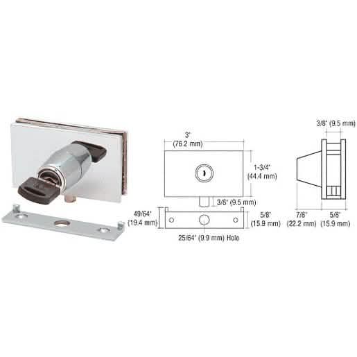 CRL Chrome Square Plunger Lock with Strike - Keyed Alike, secure cabinet locking solution.