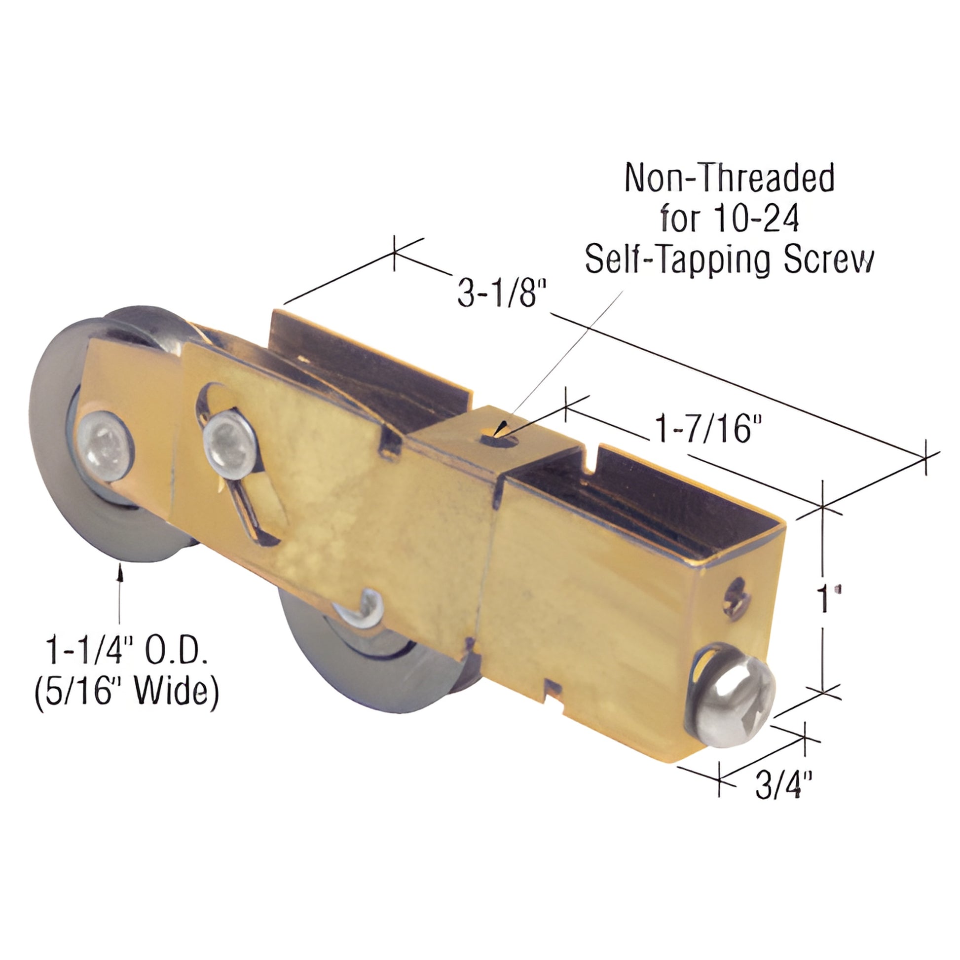 CRL D1808 adjustable steel-housing glass door roller, tandem 1-1/4" steel concave rollers, 3/4" x 1" housing