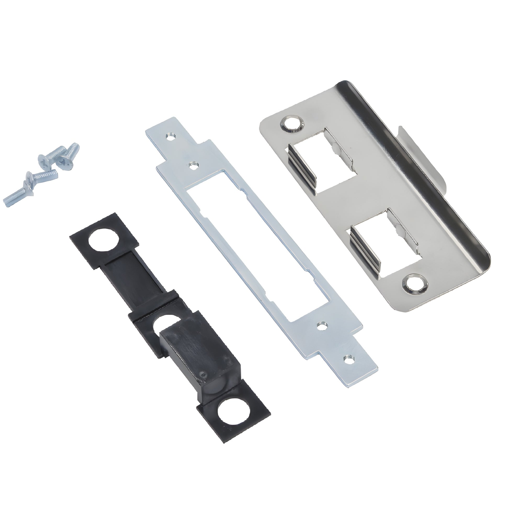 DH45100 satin stainless steel non-handed lock strike kit with mounting plate, dust box and screws