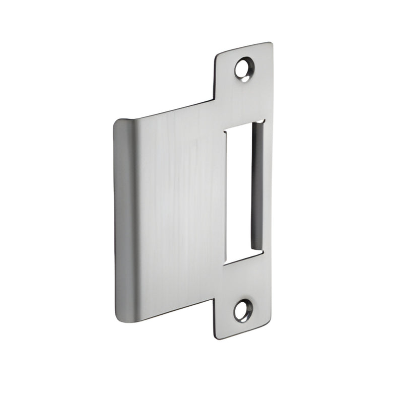 DH19600 aluminum strike plate with rectangular cutout, two screw holes, brushed finish