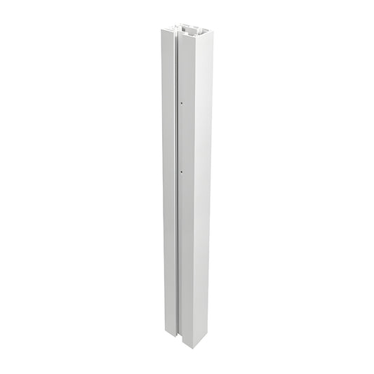 C72W Cielo sky white aluminum windsreen post, 72" tall with slim 31 4" front trim and snap in cover for glass railings.