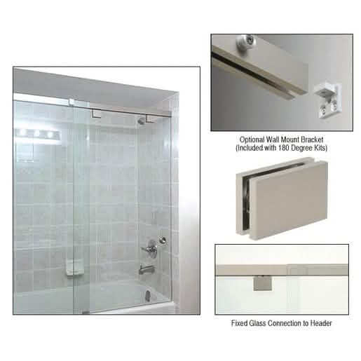 CRL Brushed Nickel 180º Square Clamp - 84", modern shower hardware, sleek finish.