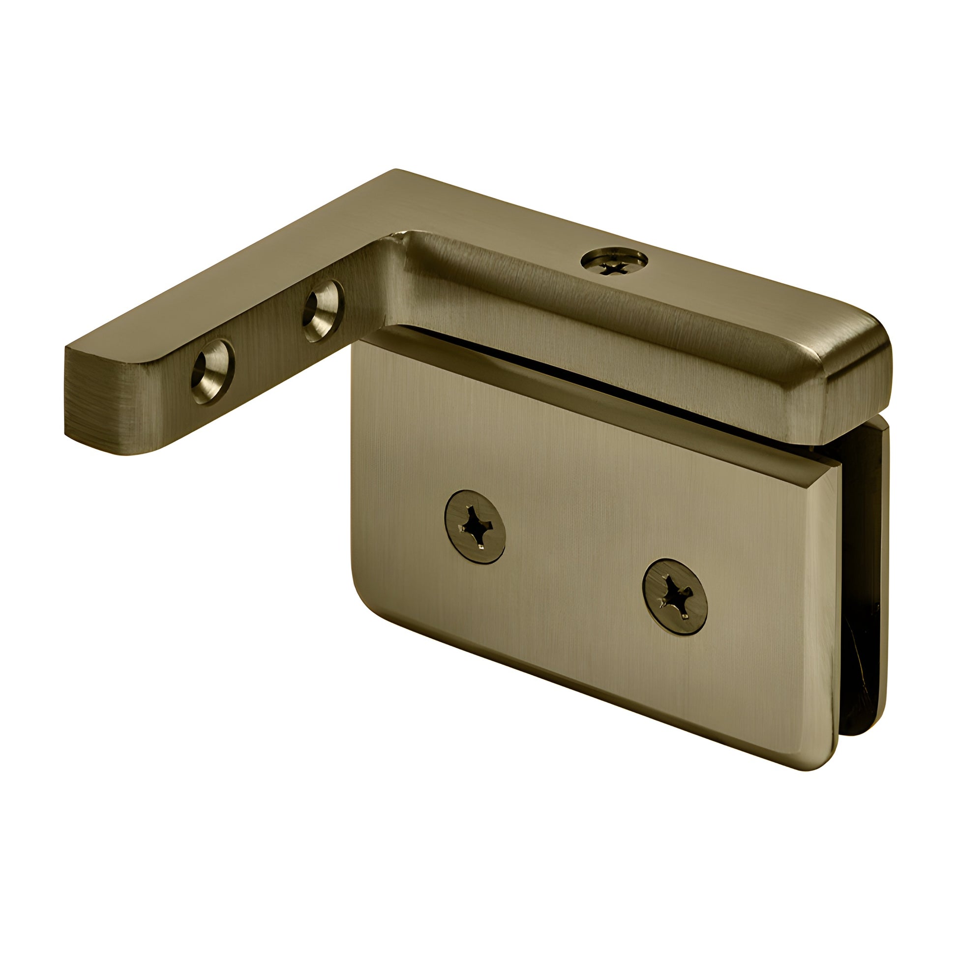 Brushed bronze beveled brass pivot hinge for 8-10mm glass shower door, right-hand (SKU PPH05RBBRZ)