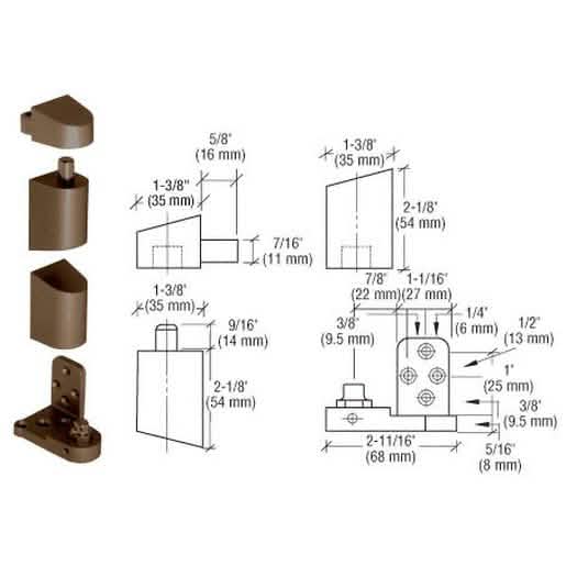 CRL Dark Bronze Left Hand Pivot Set, Flush Frame, Offset Design for Sleek Door Installatio