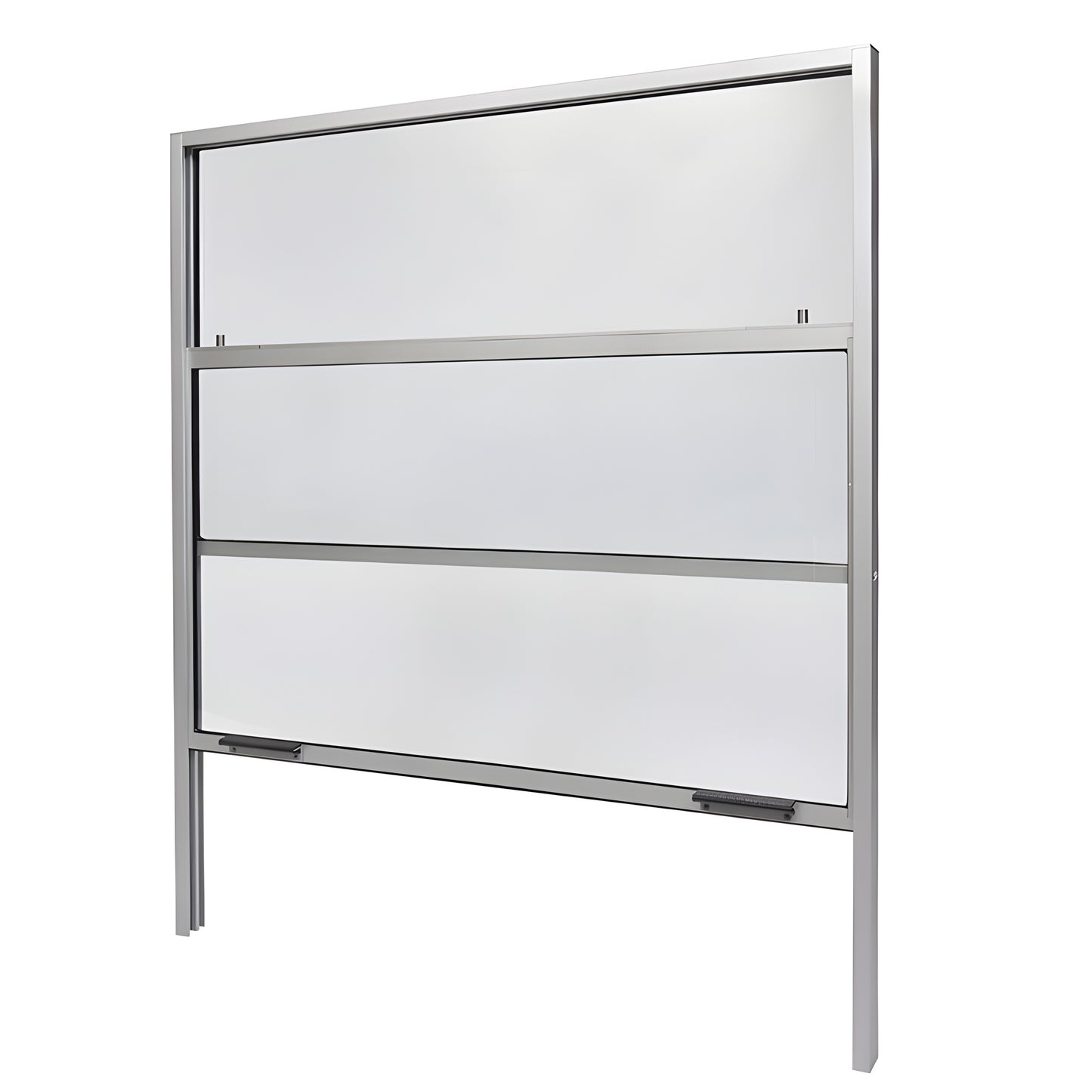 V3636NS vertical sliding service window, satin anodized aluminum frame, fixed top panel and sliding lower sash, 36 36