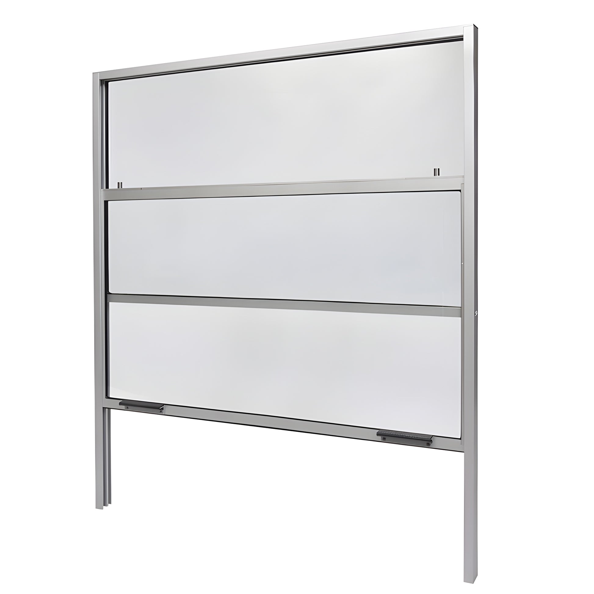 V3636NS vertical sliding service window, satin anodized aluminum frame, fixed top panel and sliding lower sash, 36 36