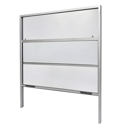 V3636NS vertical sliding service window, satin anodized aluminum frame, fixed top panel and sliding lower sash, 36 36