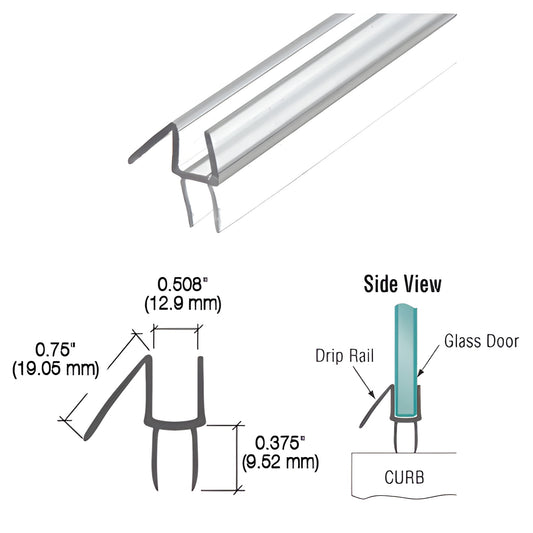 CRL P912WS clear polycarbonate shower door bottom wipe with 45 drip rail; snaps on, 95" long, for 12mm glass