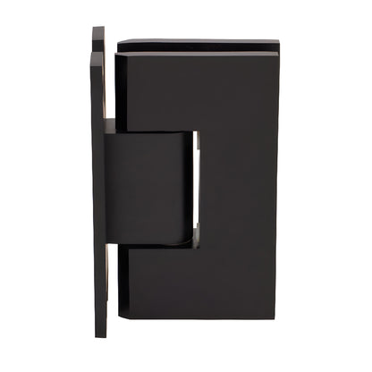 Oil rubbed bronze H plate wall hinge for frameless glass shower doors, squared Vienna design, brass construction
