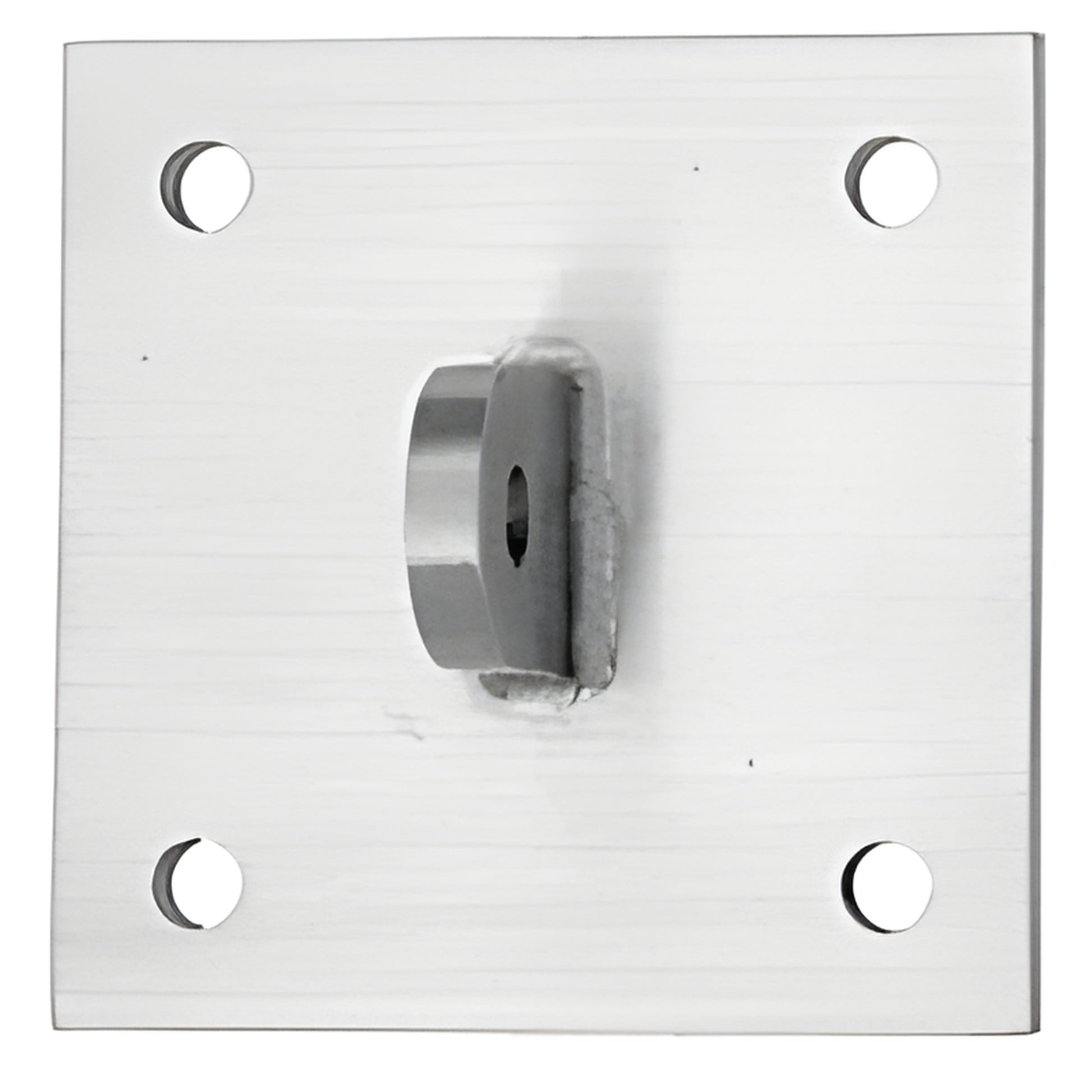 Square brushed stainless steel awning mounting plate with central welded bracket and four bolt holes - SKU AW9SQMBS