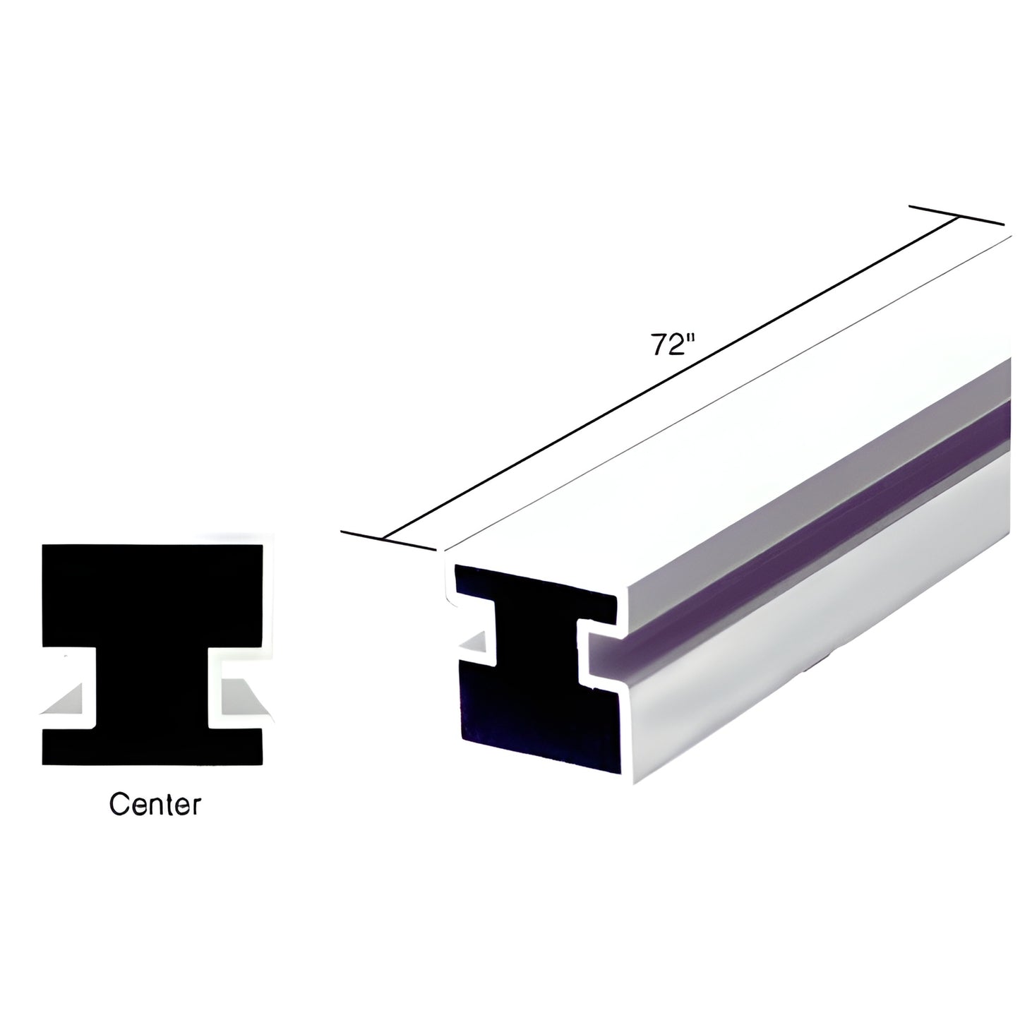 72" brite anodized aluminum sculptured center post extrusion, pocket for 5.5-6mm glazing - SKU 6422020