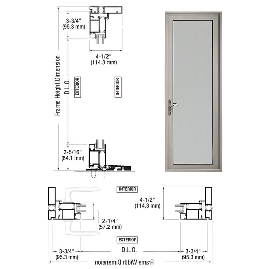 CRL Series 925 outswing single patio door, clear anodized finish, 1" insulated glass, 4-1/2" frame, five-point lock.