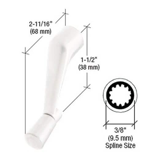 CRL White Casement Operator Handle, 3/8" Spline, 2-11/16" Length for Window Cranks