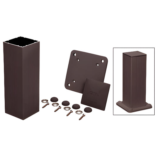 4-in square aluminum post kit, matte bronze finish with base plate, cap and hardware - SKU 4P42KBRZ