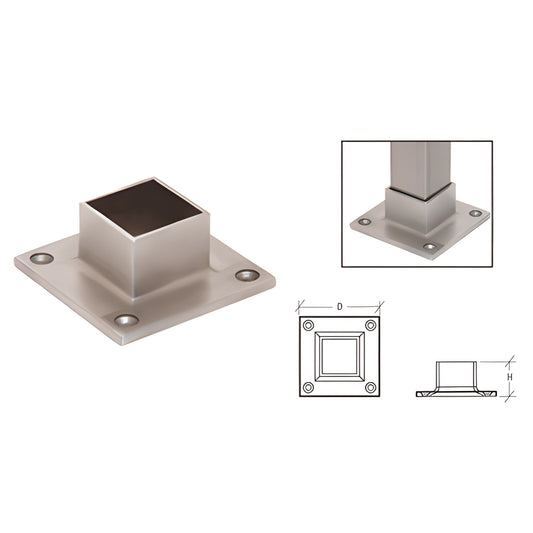 Brushed stainless steel full flange for 1-1/2" (38 mm) square tubing, 4-hole base, SKU HR15SYBS