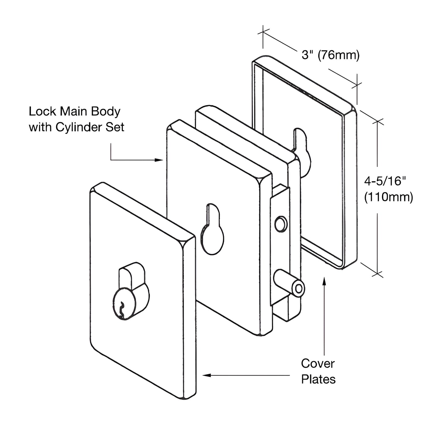 EUR681MBL matte black European glass-mounted patch lock with cylinder and bolt, fits 3/8" and 1/2" glass