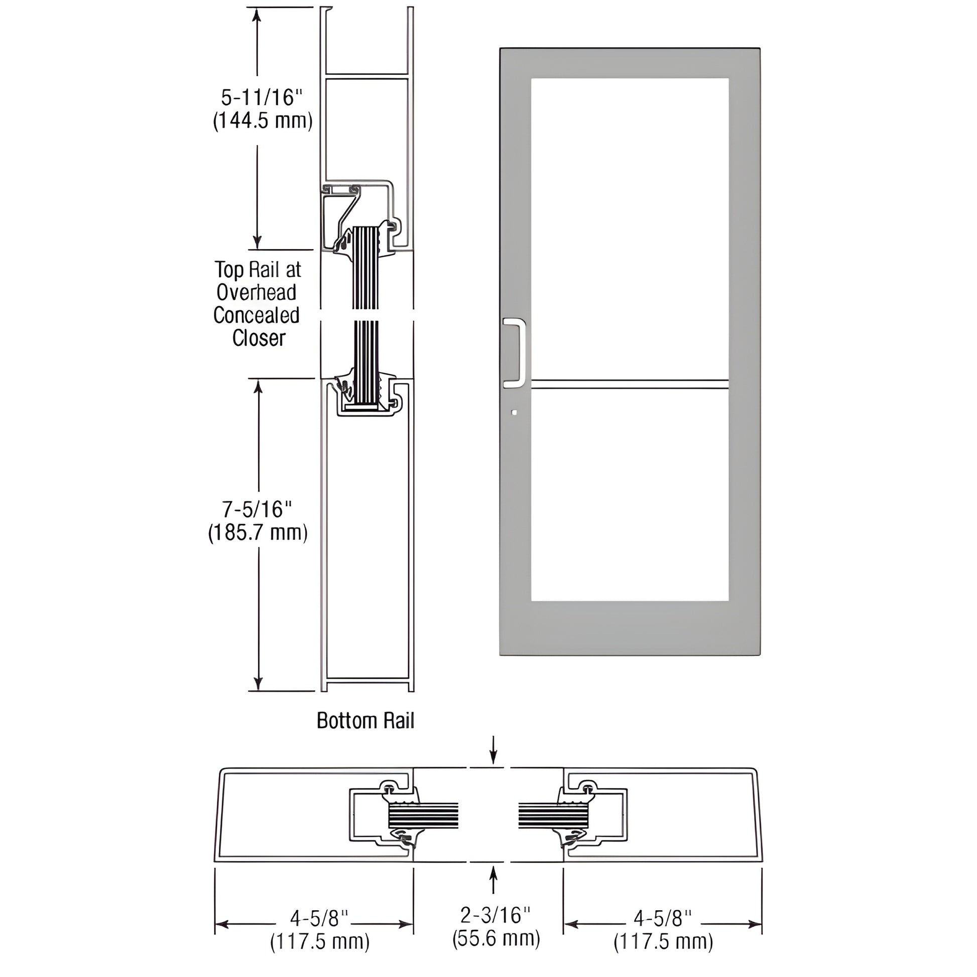 SF41911 - CRL medium stile impact entrance door diagram, clear anodized, 4-5/8" stiles, prepped for geared hinges and conceal