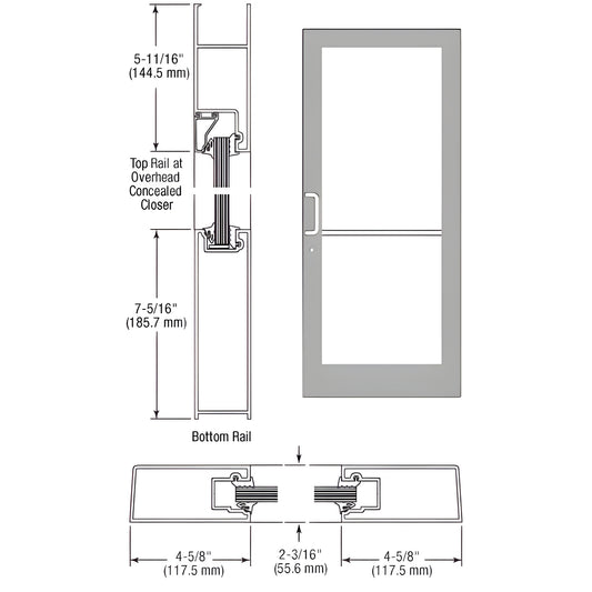 SF41911 - CRL medium stile impact entrance door diagram, clear anodized, 4-5/8" stiles, prepped for geared hinges and conceal