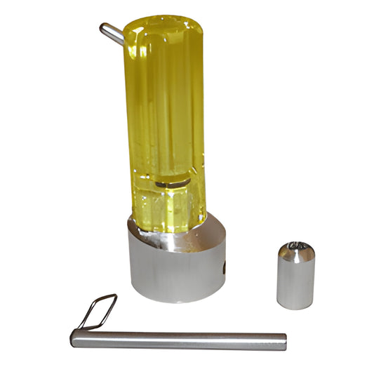 CB1T1 Chrysler-Boeing round-insert tool, yellow hollow handle with metal inserter, 7/16" eye and collet, steel pin.