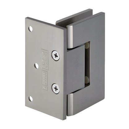 GEN344BN brushed-nickel adjustable Geneva shower door hinge for 8-12mm glass, solid brass, square-edge design.