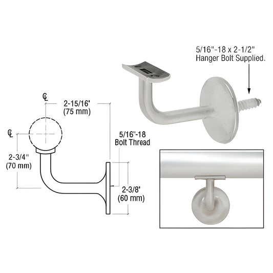 HR20B4BS brushed stainless concealed surface-mounted handrail bracket, fits 1.9-2" tubing, 2-15/16" projection