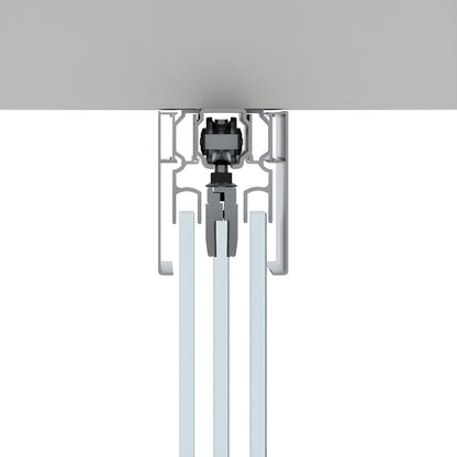 CRL702C ceiling-mounted satin anodized top-hung sliding glass door kit with concealed track cover and tempered panels