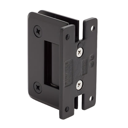 Pinnacle oil-rubbed bronze glass shower hinge (SKU P1N0370RB), solid brass H back plate, beveled radius corners