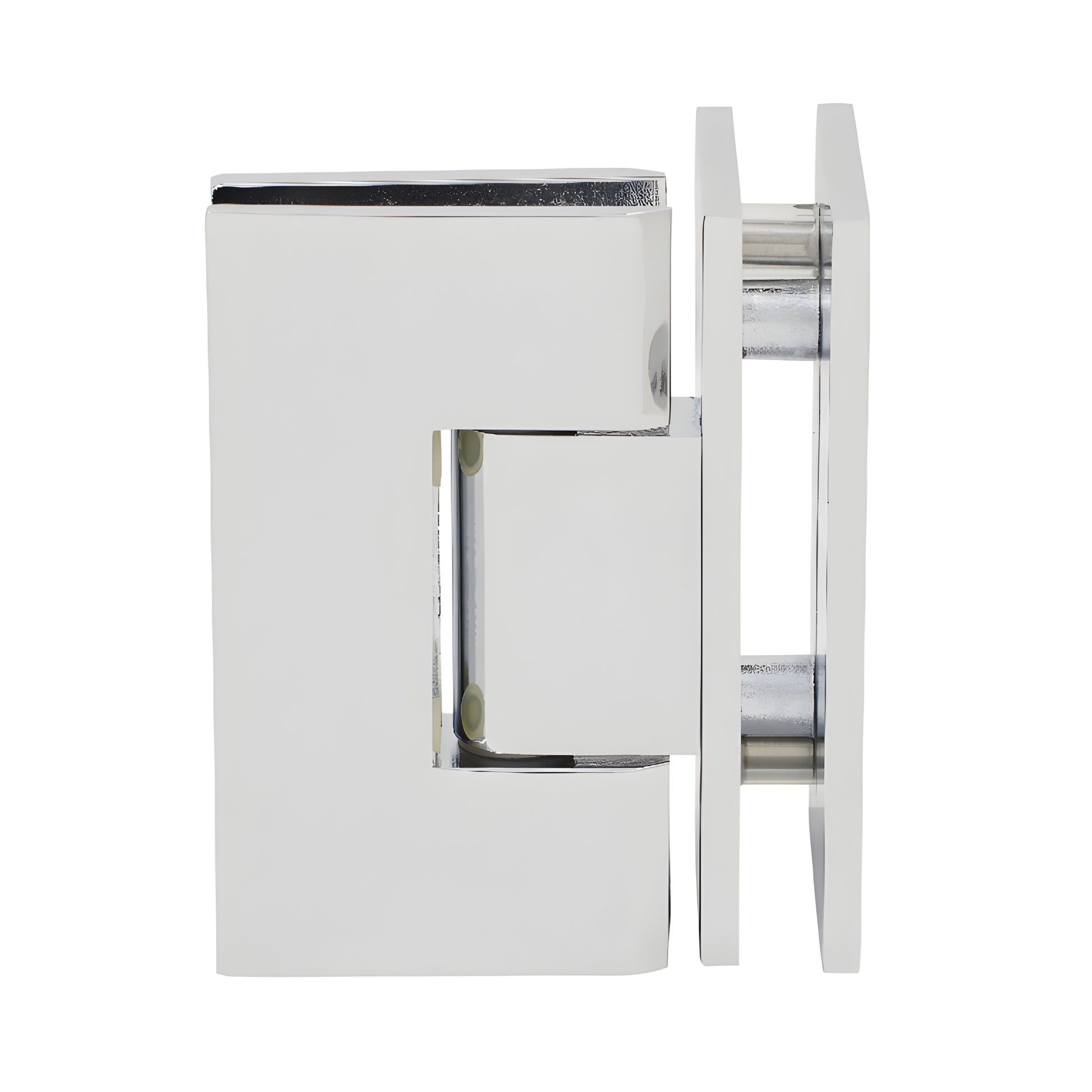 Polished chrome Junior Geneva glass-to-glass shower hinge (SKU JRG092CH), square brass 90 self-centering, fits 6-8mm glass.
